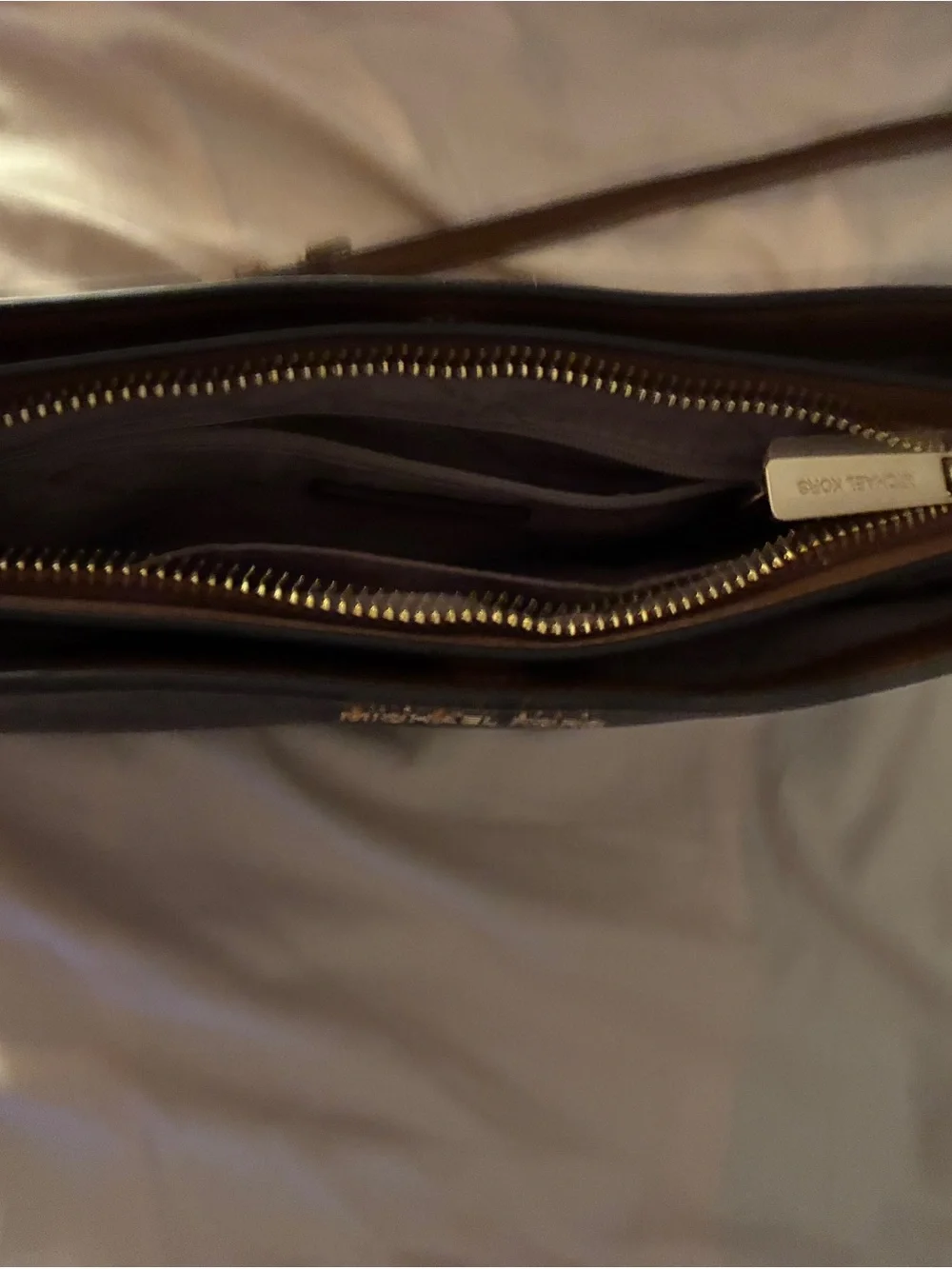 Michael Kors Brown Logo Mini Crossbody with Tan Adjustable Strap
